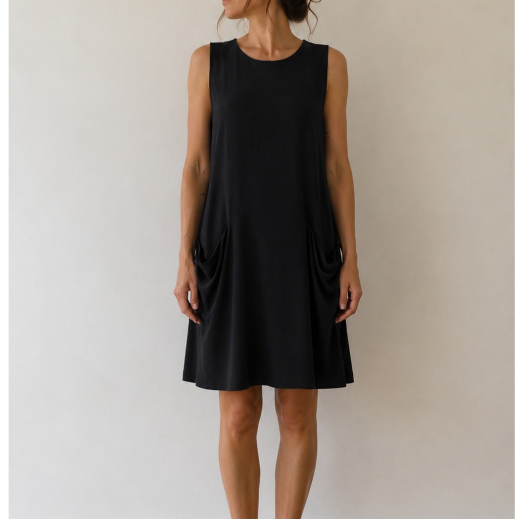 Clara Sun Woo Black Sleeveless Pocket Mini Dress Usa Minimalist Lagenlook-Small